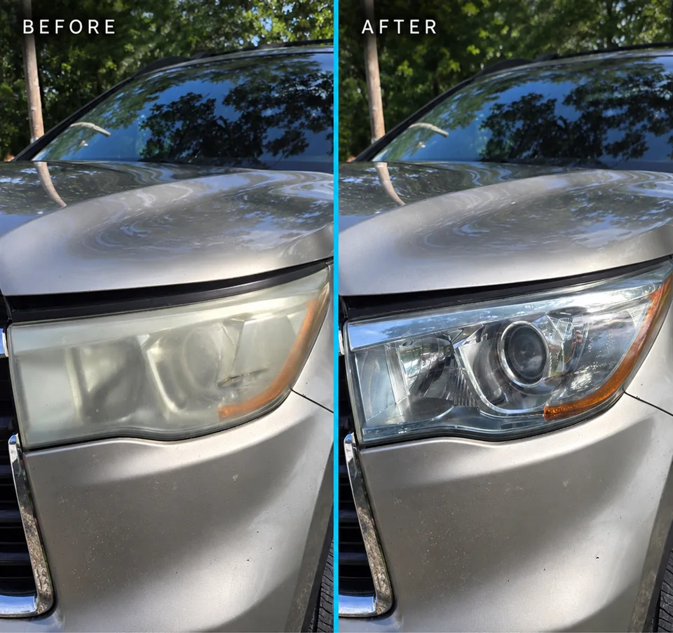 Toyota Highlander headlight before and after restoration